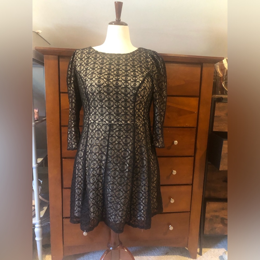 Arden B Black Lace Fit-and-Flare Dress with Cream Underlay - Picture 2 of 8